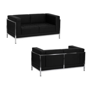 Contemporary Black Leather Love Seat