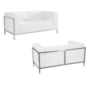 Contemporary White Leather Love Seat