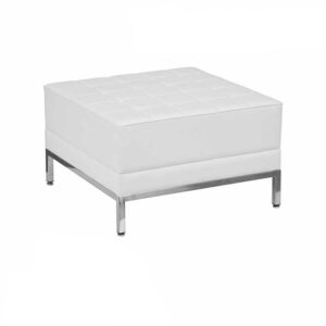 Contemporary White Leather Ottoman