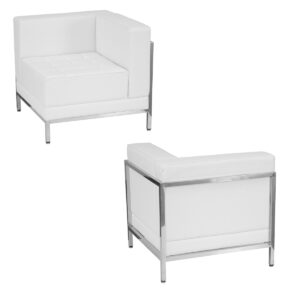 Contemporary White Leather Right Corner Chair