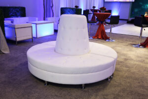 White Leather Round Banquette Sofa