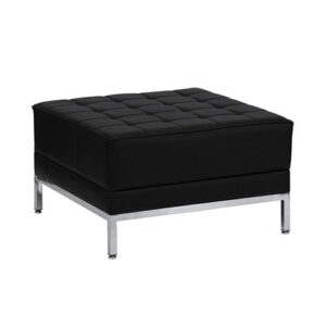 Contemporary Black Leather Ottoman