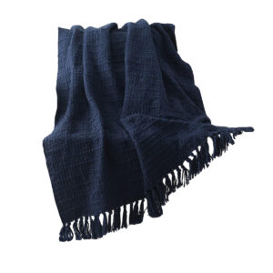 Navy Fringe Throw Blanket