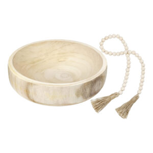 Wooden Bowl with Bead Garland